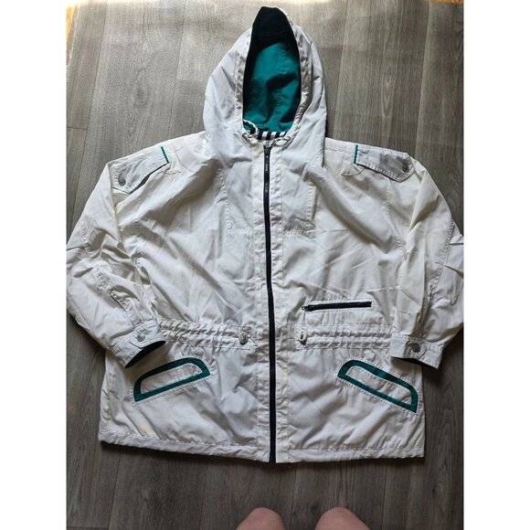 Mulberry Street Womens 2X White Hooded Jacket With Teal Accents & Zip Pockets - Picture 2 of 12